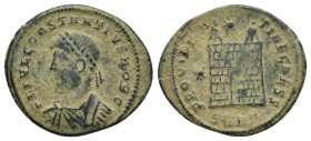 Constantine II, as Caesar ( 317-337 AD). AE Follis (21mm, 2.8 g) Obv: CONSTANTINVS IVN NOB C, laureate, draped and cuirassed bust left. Rev: PROVIDENT...