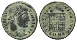CONSTANTINE I. 307-337 AD. Æ Follis (18mm, 2.3 g). Struck 324-325 AD. Nicomedia mint. CONSTA-NTINVS AVG, laureate head right / PROVIDEN-TIAE AVGG, cam...