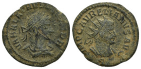 Aurelian, with Vaballathus. A.D. 270-275. AE antoninianus (21mm, 3.3 g). Antioch mint, struck A.D. 271-272. VABALATHVS VCRIM DR, laureate, draped, and...