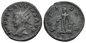 Claudius II Gothicus Æ Antoninianus. (20mm, 3.1 g) Cyzicus, AD 268-270. IMP C CLAVDIVS AVG, radiate bust left / SALVS AVG, Apollo-Salus standing left,...