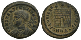 Constantine II, as Caesar, Æ Nummus. (19mm, 3.4 g) Cyzicus, AD 325-326. CONSTANTINVS IVN NOB C, laureate bust left, wearing imperial mantle / PROVIDEN...