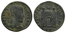 CONSTANTINE I. 307-337 AD. Æ Follis (18mm, 2.7 g). Rome mint. Struck 324-5 AD. CONSTAN-TINVS AVG, laureate head right / PROVIDEN-TIAE AVGG, camp-gate ...