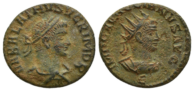 Vabalathus and Aurelian Æ Antoninianus. (18mm, 3.1 g) Antioch, AD 270-275. VABAL...