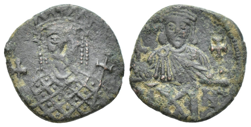 Constantine VI with Irene AD 780-797. Constantinople Follis Æ (18mm, 2.6 g). Cro...