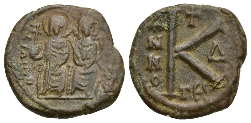 Justin II with Sophia, 565 - 578 AD AE Half Follis, Thessalonica Mint, (20mm, 5....