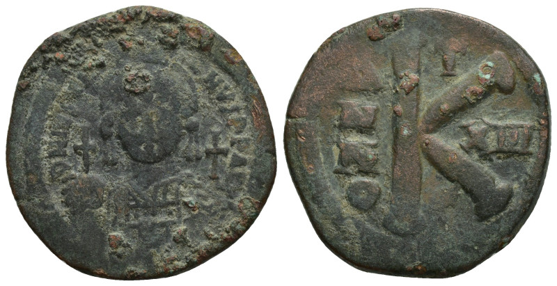 JUSTINIAN I, (527-565), AE half follis, Constantinople mint, (29mm, 11.8 g) issu...