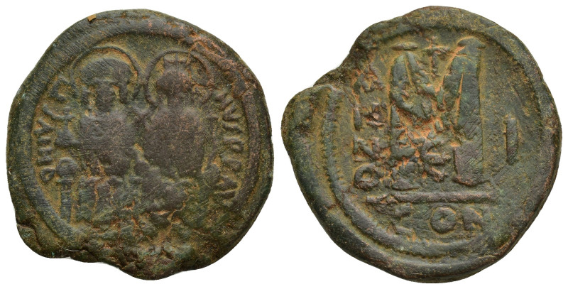 Justin II. 565-578. Æ follis. (28mm, 13 g). Constantinople mint. Regnal year 1 (...