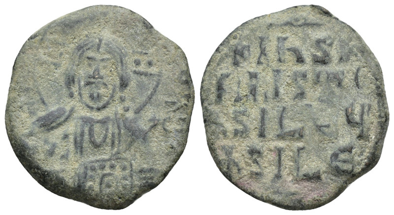 Anonymous. Circa 976-1030/35. Ae Follis (26mm, 7.5 g) Facing bust of Christ, rai...