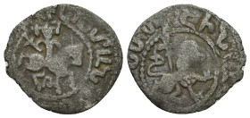 ARMENIA. Levon III (1301-1307). Takvorin (no date). (18mm, 1.2 g) Obv: King on horseback right, holding lis-tipped sceptre; three pellets in left fiel...