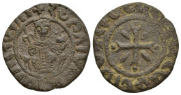 ARMENIA, Cilician Armenia. Royal . Hetoum I. 1226-1270. Æ Tank (27mm, 5.66 g). King enthroned facing, holding lis and globus cruciger; star to left / ...