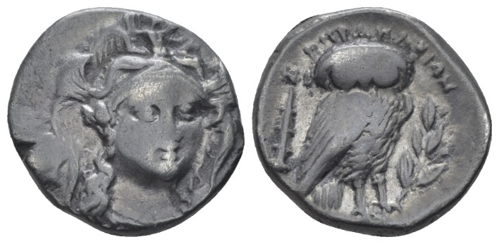Lucania, Heraclea Drachm circa 281-278, AR 16.00 mm., 3.76 g.
Head of Athena, t...