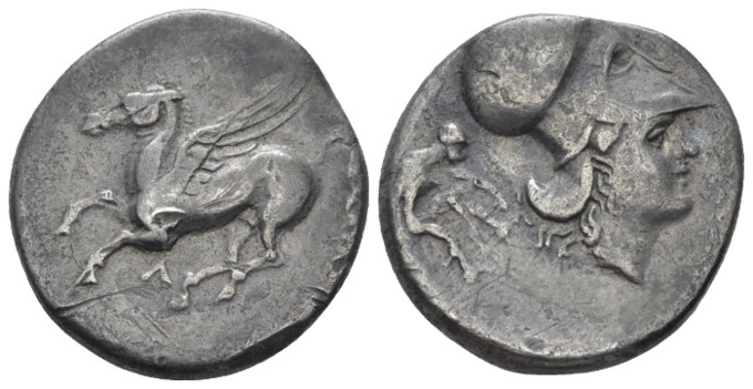 Acarnania, Leucas Stater circa 320-280, AR 22.00 mm., 8.19 g.
Pegasos flying l....