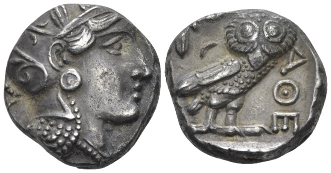Attica, Athens Tetradrachm circa 297-255, AR 22.00 mm., 16.97 g.
Head of Athena...
