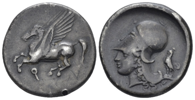 Corinthia, Corinth Stater circa 345-307, AR 22.00 mm., 8.38 g.
Pegasus flying r...