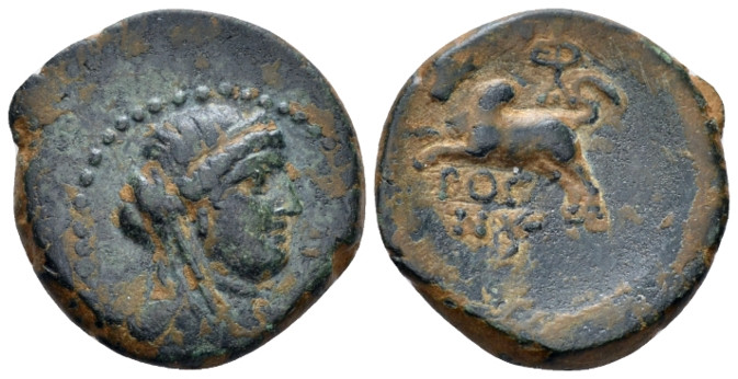 Phoenicia, Arados Bronze 87-86, Æ 21.00 mm., 6.86 g.
Veiled and draped bust of ...