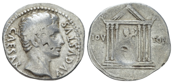 Octavian as Augustus, 27 BC – 14 AD Denarius Colonia Patricia circa 19, AR 20.00...