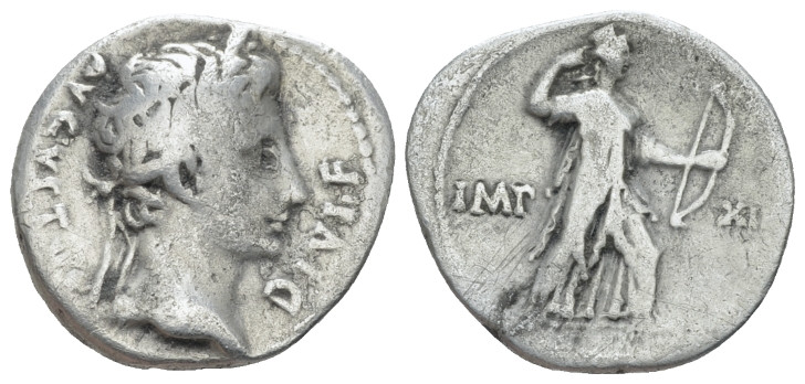 Octavian as Augustus, 27 BC – 14 AD Denarius Lugdunum 11-10, AR 19.00 mm., 3.61 ...