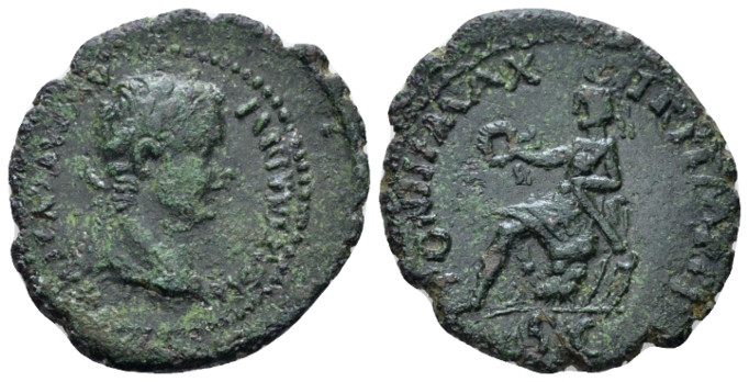 Tiberius, 14-37 Semis Rome 62-68, Æ 23.00 mm., 4.97 g.
Laureate head of Tiberiu...