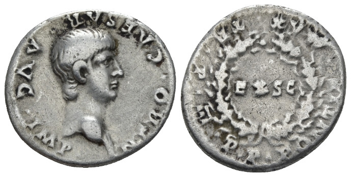 Nero, 54-68 Denarius Rome 56-57, AR 19.00 mm., 3.43 g.
Bare head r. Rev. Legend...