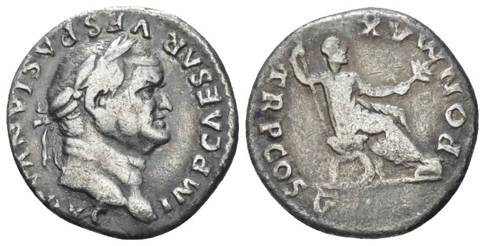 Vespasian, 69-79 Denarius Rome 74, AR 18.00 mm., 2.74 g.
Laureate head r. Rev. ...