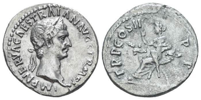 Trajan, 98-117 Denarius Rome circa 98-99, AR 19.00 mm., 3.01 g.
Laureate head r...