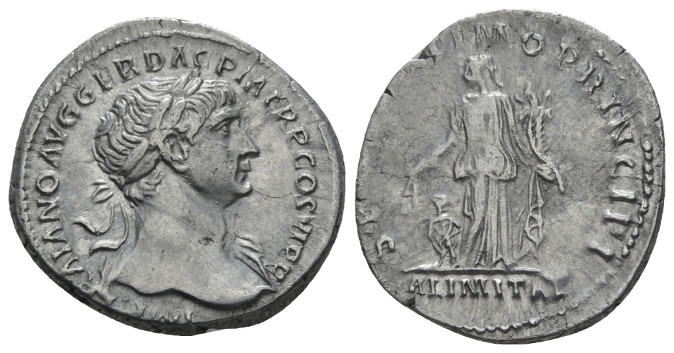 Trajan, 98-117 Denarius Rome circa 112-113, AR 19.00 mm., 3.46 g.
Laureate bust...