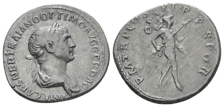 Trajan, 98-117 Denarius Rome 114-116, AR 20.00 mm., 3.49 g.
Laureate and draped...