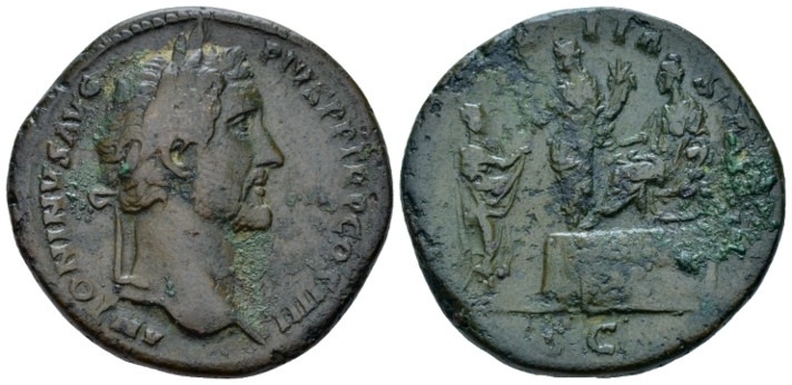 Antoninus Pius, 138-161 Sestertius Rome 145-161, Æ 32.00 mm., 21.36 g.
Laureate...