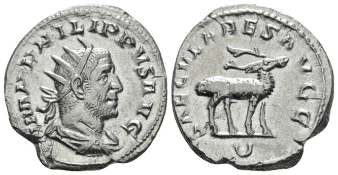 Philip I, 244-249 Antoninianus Rome circa 248, AR 20.00 mm., 3.85 g.
Radiate, d...