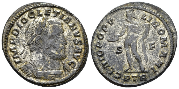 Diocletian, 284-305 Follis Trier circa 303-305, Æ 27.00 mm., 9.83 g.
Laureate a...