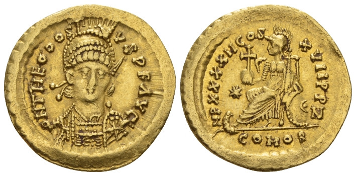 Theodosius II, 402-450 Solidus Constantinople circa 441-450, AV 21.40 mm., 4.46 ...