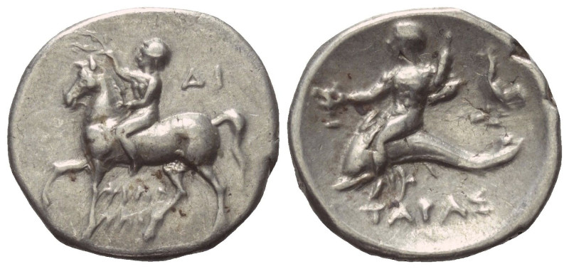 Kalabrien. Tarent.

 Didrachme oder Nomos (Silber). Ca. 272 - 240 v. Chr.
Vs:...
