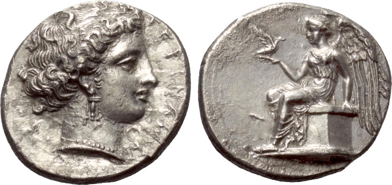 Bruttium. Terina.

 Stater (Silber). Ca. 400 - 356 v. Chr.
Vs: Kopf der Nymph...