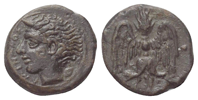 Sizilien. Katana.

 Bronze (Tetras). Ca. 415 - 404 v. Chr.
Vs: Kopf des Amena...