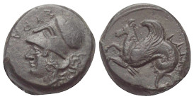 Sizilien. Syrakus.

 Bronze. Ca. 375 - 344 v. Chr.
Vs: Kopf der Athena mit korinthischem Helm links.
Rs: Hippocamp nach links.

17 mm. 6,11 g. ...