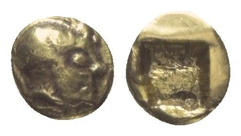 Ionien. Phokaia.

 1/24 Stater (Elektron). Ca. 625 - 522 v. Chr.
Vs: Kopf mit...
