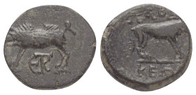 Phrygien. Laodikea.

 Bronze. 2. Jhdt. v. Chr.
Vs: Eber nach links stehend, darunter Monogramm.
Rs: Wolf nach rechts stehend.

15 mm. 2,76 g. 
...