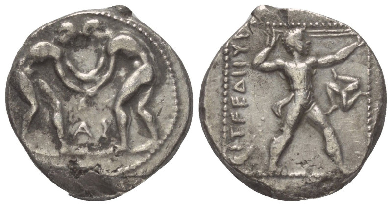 Pamphylien. Aspendos.

 Stater (Silber). Ca. 370 - 330 v. Chr.
Vs: Zwei Ringe...