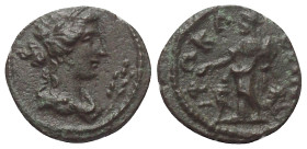 Ionien. Phokaia. Pseudo-autonome Prägung.

 Bronze. 1. / 2. Jhdt. n. Chr.
Vs: Drapierte Büste des Apollon rechts, davor Lorbeerzweig.
Rs: Kybele m...