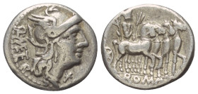 Q. Caecilius Metellus.

 Denar (Silber). 130 v. Chr. Rom.
Vs: Q METE (teilweise in Ligatur). Kopf der Roma mit geflügeltem Helm rechts, davor Stern...