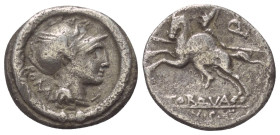 L. Manlius Torquatus.

 Denar (Silber). 113 - 112 v. Chr. Rom.
Vs: ROMA. Kopf der Roma mit geflügeltem Greifenkopfhelm rechts, davor X; das Ganze i...