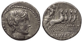 C. Vibius Pansa.

 Denar (Silber). 90 v. Chr. Rom.
Vs: PANSA. Kopf des Apollo mit Lorbeerkranz rechts, davor Kontrollmarke.
Rs: C VIBIVS C F. Mine...