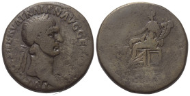 Traianus (98 - 117 n. Chr.).

 Sesterz. 98 - 99 n. Chr. Rom.
Vs: IMP CAES NERVA TRAIAN AVG GERM P M. Kopf mit Lorbeerkranz rechts.
Rs: [TR POT COS...