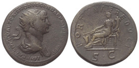 Traianus (98 - 117 n. Chr.).

 Dupondius. 112 - 114 n. Chr. Rom.
Vs: IMP CAES NERVAE TRAIANO AVG GER DAC P M TR P COS VI P P. Drapierte Büste mit S...