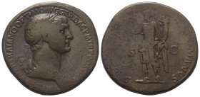 Traianus (98 - 117 n. Chr.).

 Sesterz. 114 - 116 n. Chr. Rom.
Vs: IMP CAES NER TRAIANO OPTIMO AVG GER DAC P M TR P COS VI P P. Büste mit Lorbeerkr...