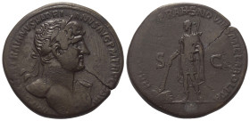 Hadrianus (117 - 138 n. Chr.).

 Sesterz. 119 - 121 n. Chr. Rom.
Vs: IMP CAESAR TRAIANVS HADRIANVS AVG P M TR P COS III. Büste mit Lorbeerkranz und...