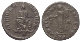 Maximinus II. Daia (310 - 313 n. Chr.).

 Kleinbronze. 310 - 313 n. Chr. Antiochia.
Vs: GENIO ANTIOCHENI. Tyche en face sitzend, darunter schwimmen...