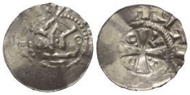 Goslar - Reichsmünzstätte. Otto III. (983 - 1003).

 Denar (Silber). Goslar.
Otto-Adelheid-Pfennig.

Vs: Kirchengebäude.
Rs: Kreuz, in den Quadr...