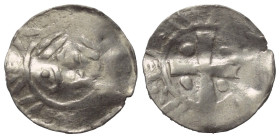 Goslar - Reichsmünzstätte. Otto III. (983 - 1003).

 Denar (Silber).
Nachahmung des Otto-Adelheid-Pfennig.

Vs: Kirchengebäude.
Rs: Kreuz, in de...