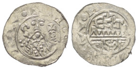 Niederlande. Utrecht - Bistum. Wilhelm de Ponte (1054 - 1076).

 Denar (Silber). Utrecht.
Vs: Büste frontal mit Krummstab in der Rechten und Kreuzs...